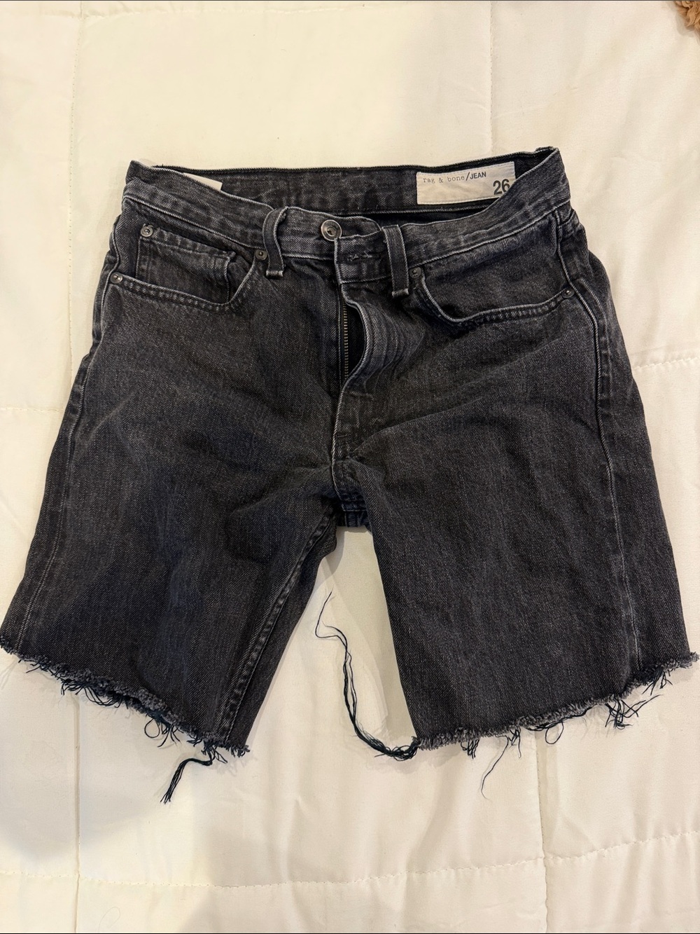 rag & bone Black Distressed Denim Cutoff Shorts